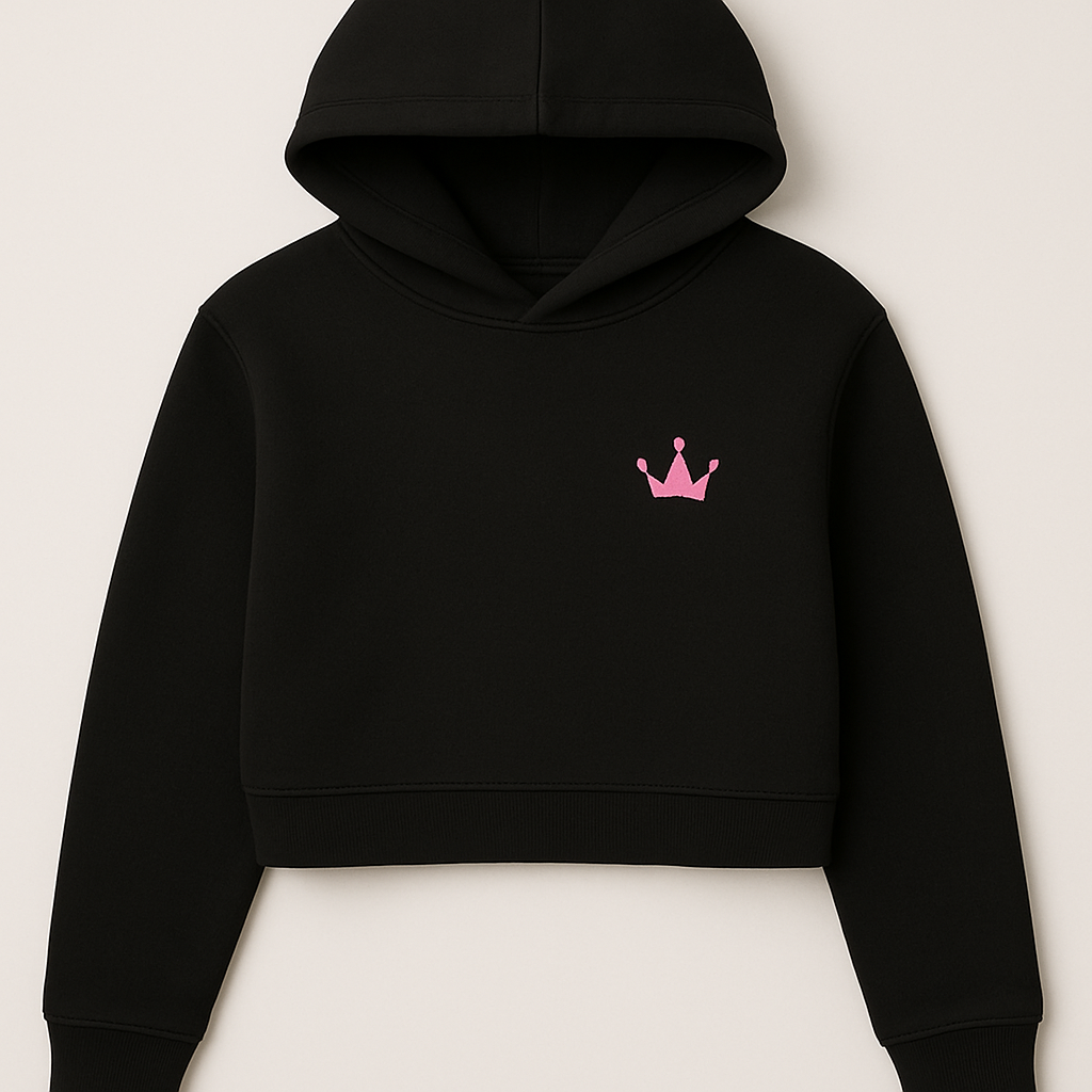 Fearless Crown Cropped Hoodie – Black & Pink Edition