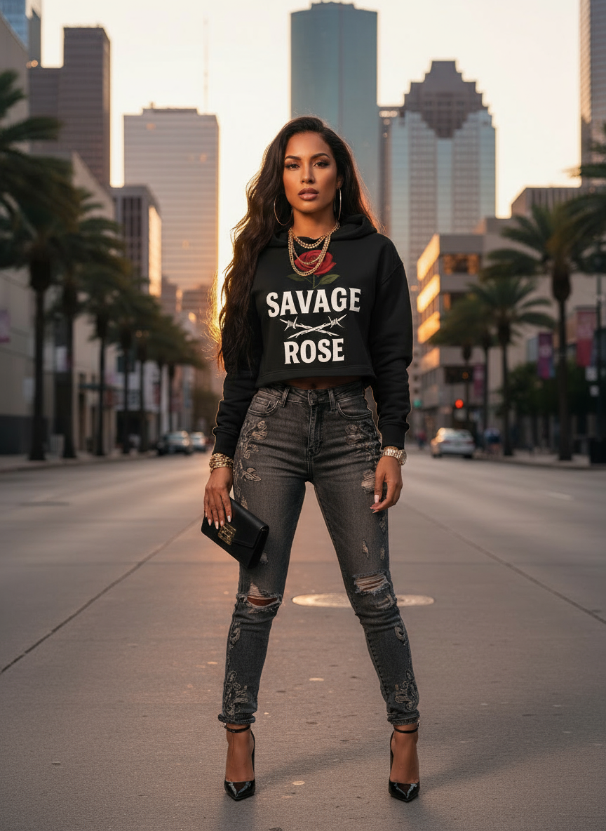 Savage Rose Luxury Cropped Hoodie
